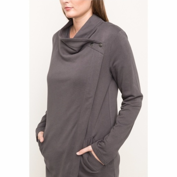 Asymmetrical Longline Drape Neck Soft Gray Jacket - Picture 4 of 6